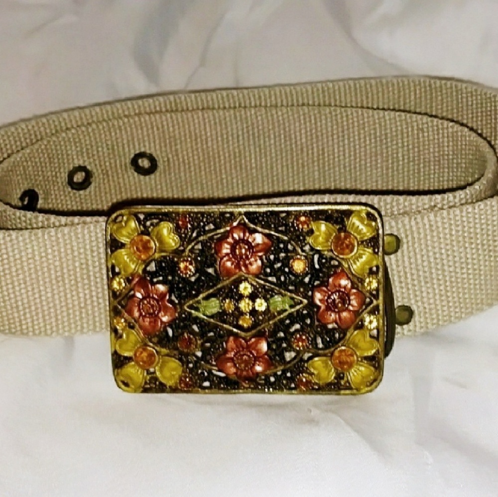 VTG Rhinestone Buckle Webbed Belt - Picture 2 of 7